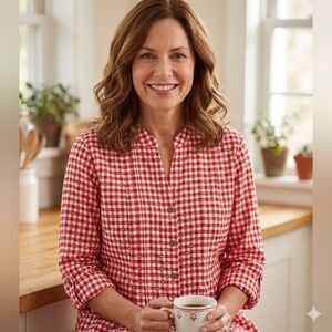 Ruby Rd Red Longline Blouse Size M 100% Cotton Like New